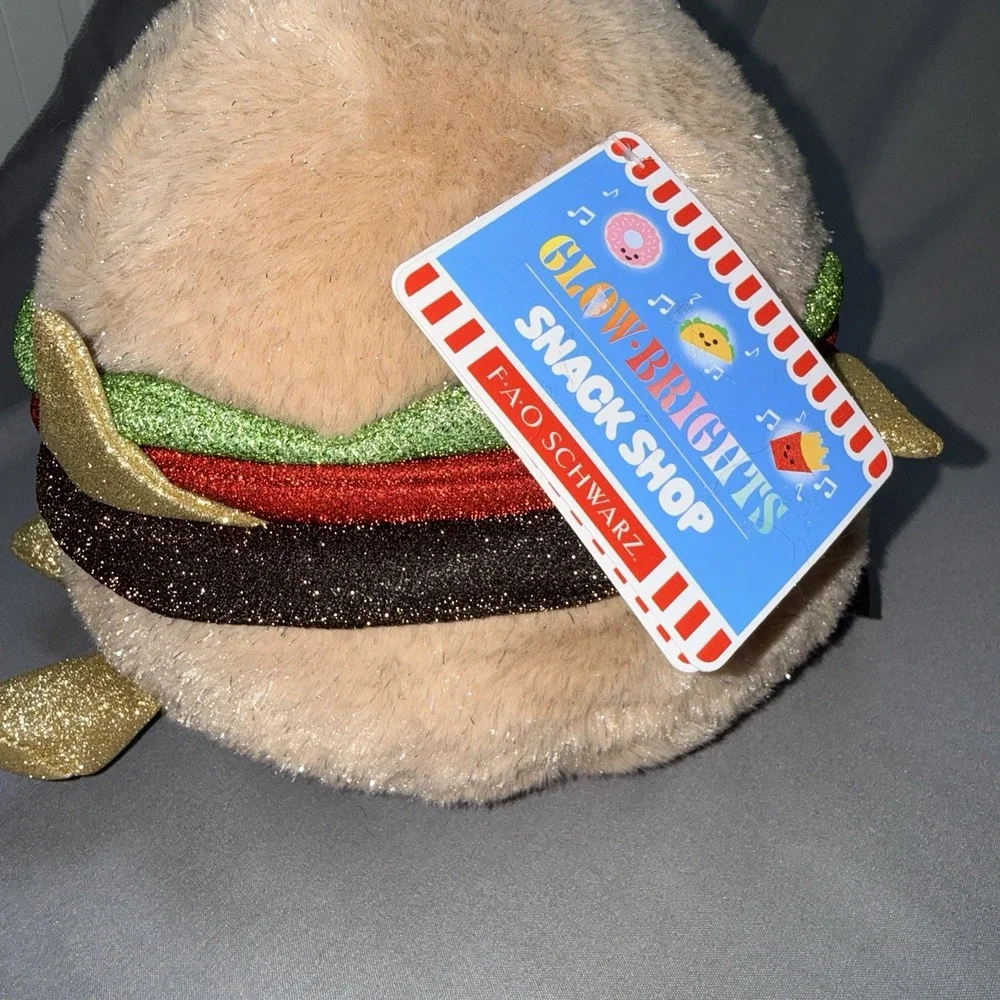 FAO Schwarz Glow Brights Snack Shop Burger Plush‎ Kids Tan New Glitter Light Up